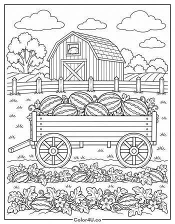 Watermelon Harvest Wagon coloring page