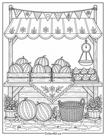Watermelon Market Stand coloring page