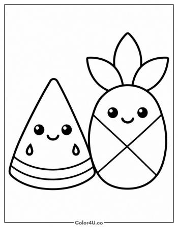 Watermelon and Pineapple Friends coloring page