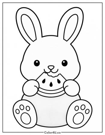 Bunny Nibbling a Watermelon Slice coloring page