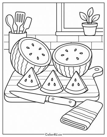 Cutting a Watermelon coloring page