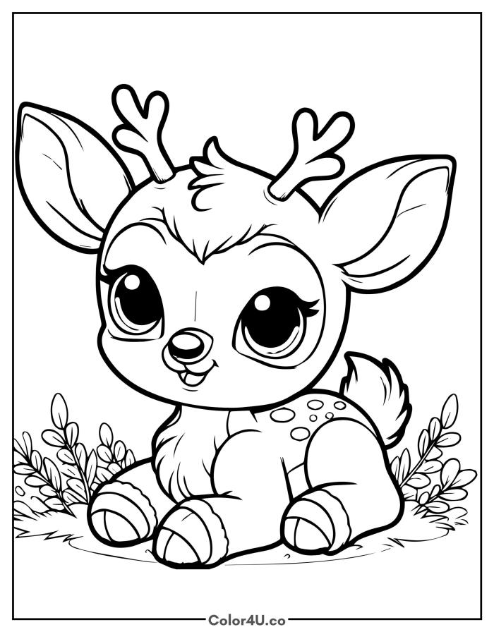 Cute Baby Reindeer Coloring Page