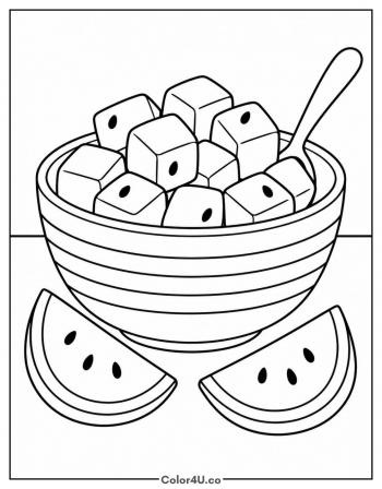 Watermelon Chunks in a Bowl coloring page