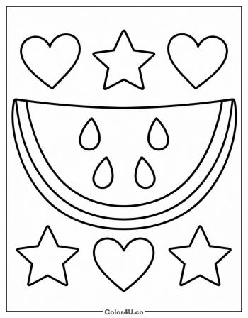 Watermelon With Hearts and Stars coloring page