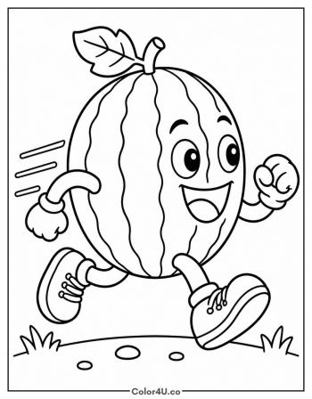 Running Cartoon Watermelon coloring page