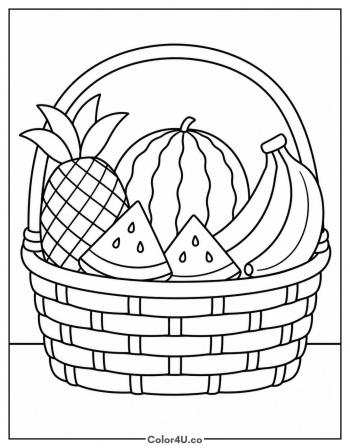 Summer Fruit Basket With Watermelon coloring page