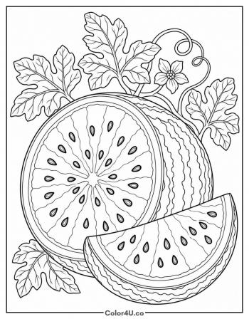 Realistic Watermelon Still Life coloring page