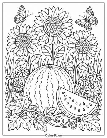 Watermelon Garden in Bloom coloring page