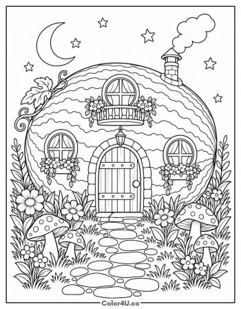 Watermelon Fairy House coloring page