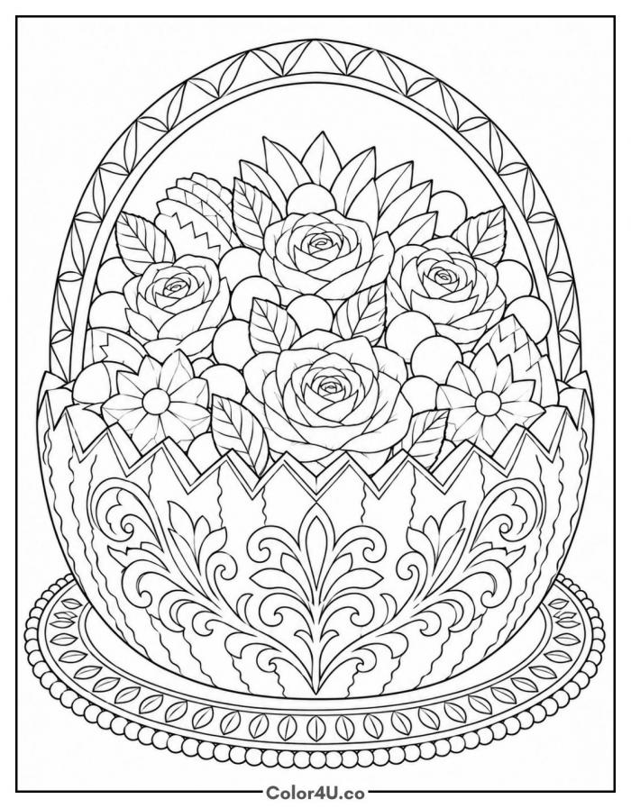 Carved watermelon flower basket, detailed watermelon coloring page, free printable