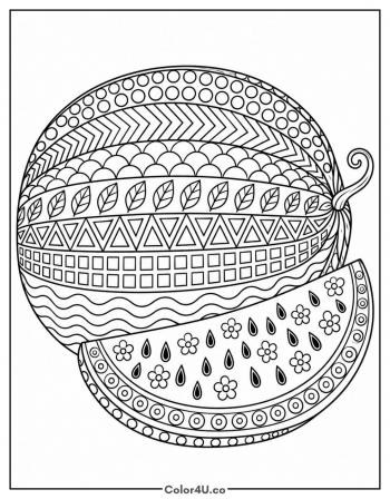 Zentangle Watermelon coloring page