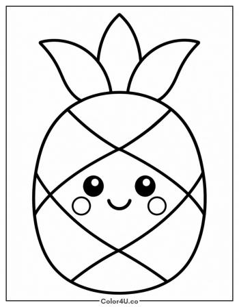 Kawaii Pineapple With Big Happy Eyes coloring page