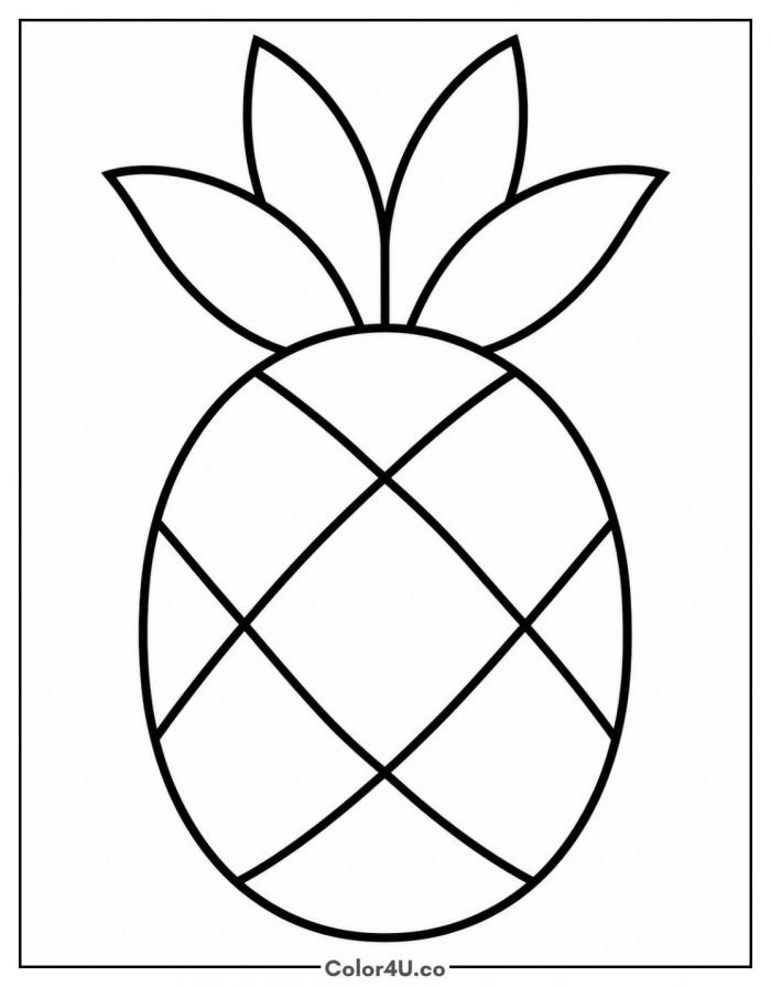 Classic pineapple with leafy crown, easy fruit coloring page, free printable