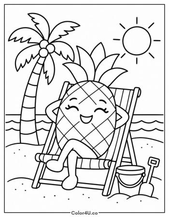 Pineapple Relaxing on the Beach coloring page