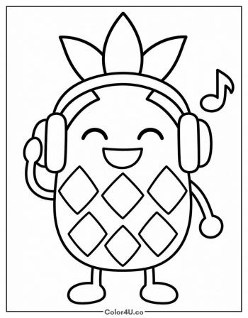 Pineapple With Headphones coloring page