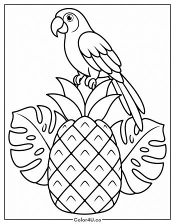 Pineapple With a Parrot coloring page