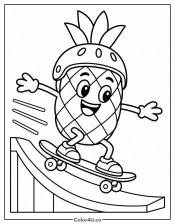 Skateboarding Pineapple coloring page