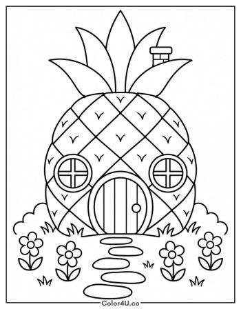 Pineapple House in the Garden coloring page