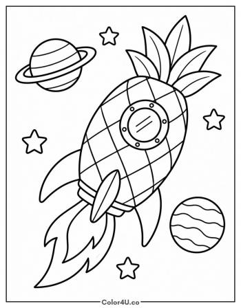 Pineapple Rocket in Space coloring page