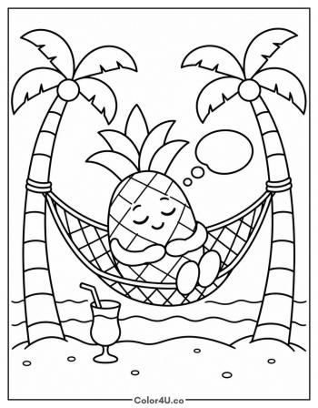 Pineapple Napping in a Hammock coloring page