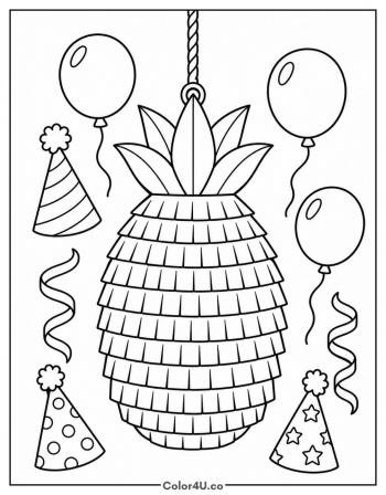 Pineapple Pinata Birthday Party coloring page