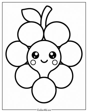 Kawaii Smiling Grape Bunch coloring page