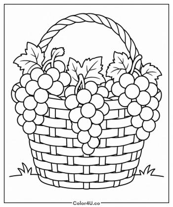 Grapes in a Woven Basket coloring page