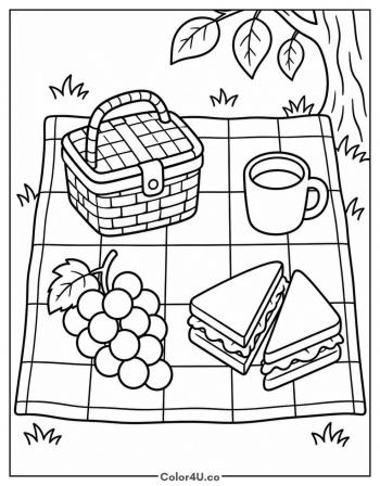 Grapes on a Picnic Blanket coloring page