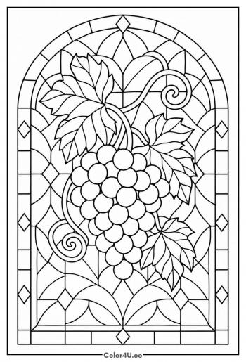 Stained Glass Grapes and Vine coloring page