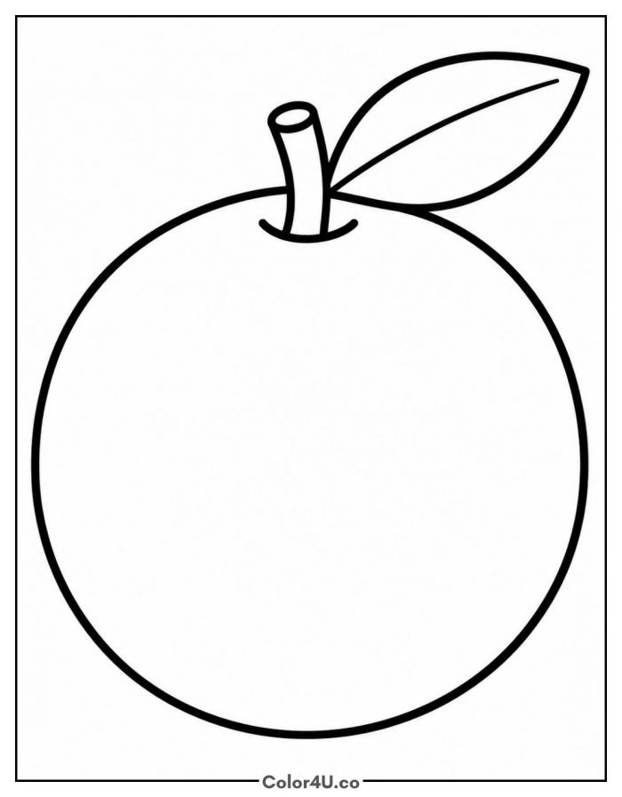 Simple orange with a leaf and stem, easy orange coloring page, free printable