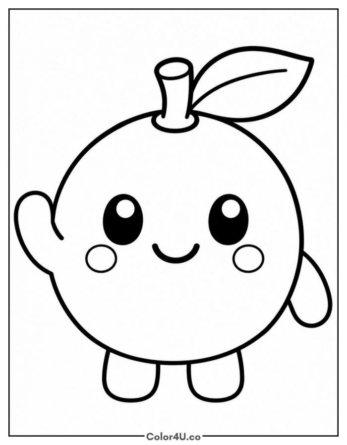Kawaii orange waving hello, easy orange coloring page, free printable