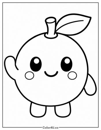 Kawaii Orange Waving Hello coloring page