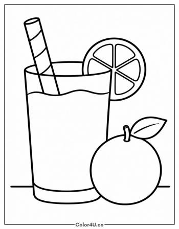 Glass of Orange Juice with Slice coloring page