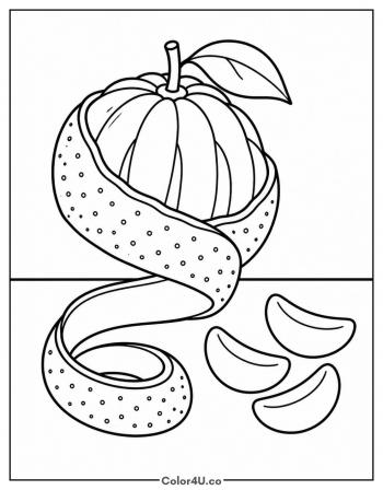 Peeled Orange with Spiral Peel coloring page
