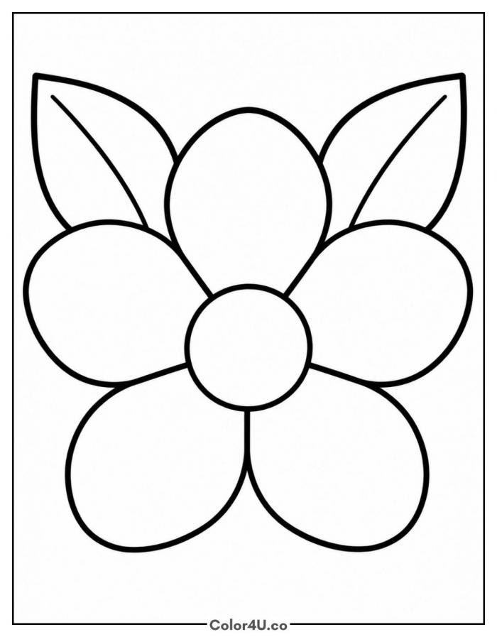 Big orange blossom flower with two leaves, easy orange coloring page, free printable