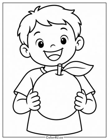 Kid Holding a Big Orange coloring page