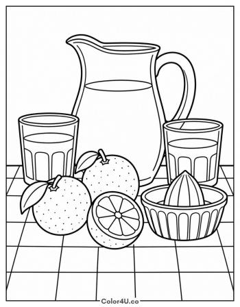 Orange Juice Pitcher and Glasses coloring page