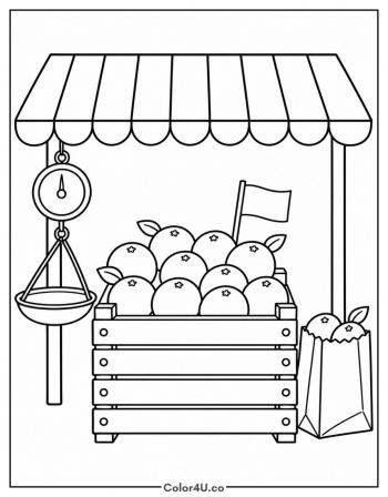 Orange Crate at the Market coloring page