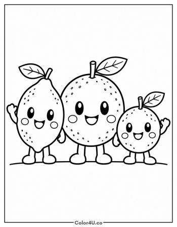 Citrus Friends: Orange, Lemon and Lime coloring page