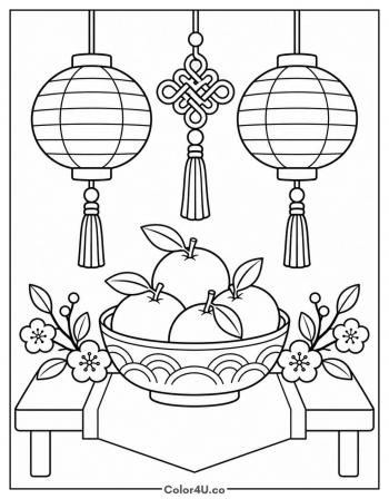 Lunar New Year Mandarins coloring page