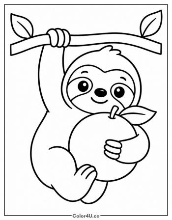Sloth Hugging an Orange coloring page