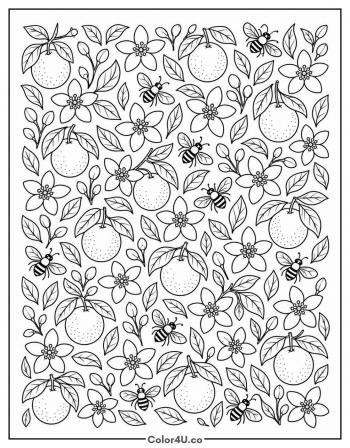 Orange Blossom and Bee Pattern coloring page
