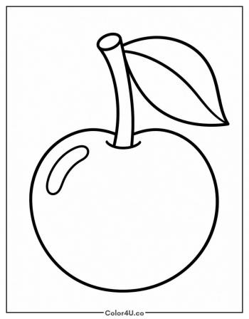 Single Cherry with a Big Leaf coloring page