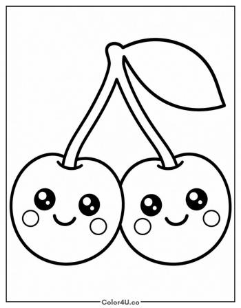 Kawaii Cherry Twins coloring page