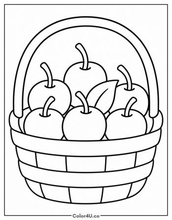 Wicker Basket of Cherries coloring page