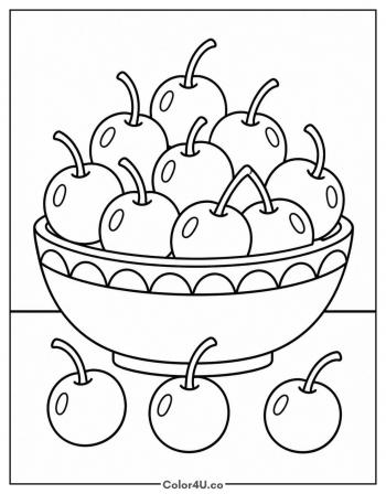 Bowl of Fresh Cherries coloring page