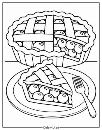 Slice of Cherry Pie on a Plate coloring page