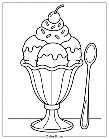 Ice Cream Sundae with a Cherry on Top coloring page
