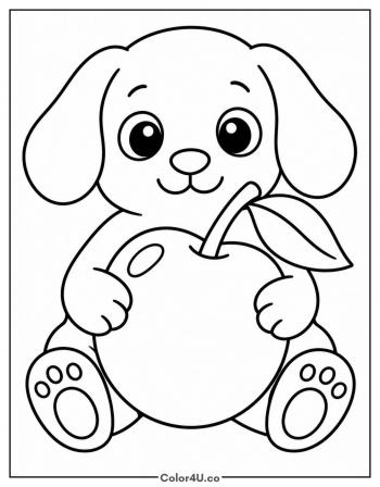Puppy Hugging a Giant Cherry coloring page
