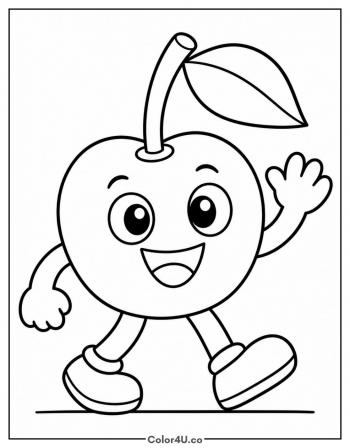 Happy Cherry Walking coloring page